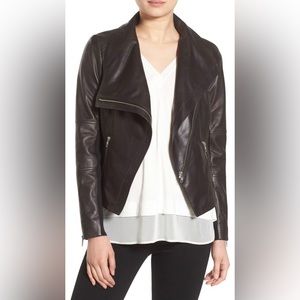 Trouvé Drape Front Black Leather Jacket